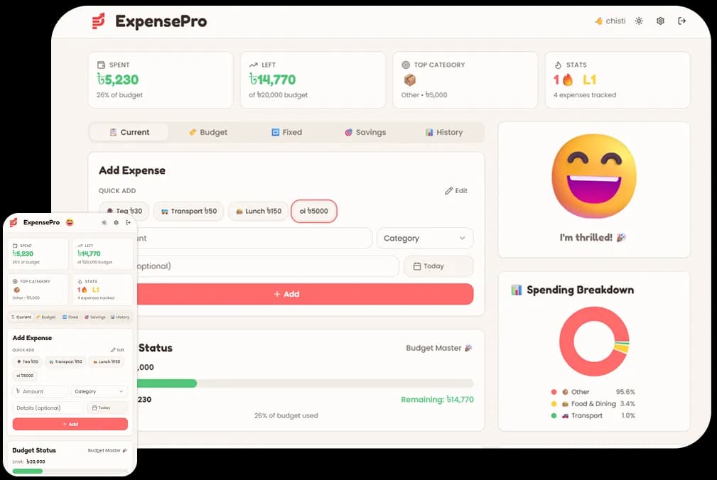 ExpensePro dashboard preview showing expense tracking and budget overview